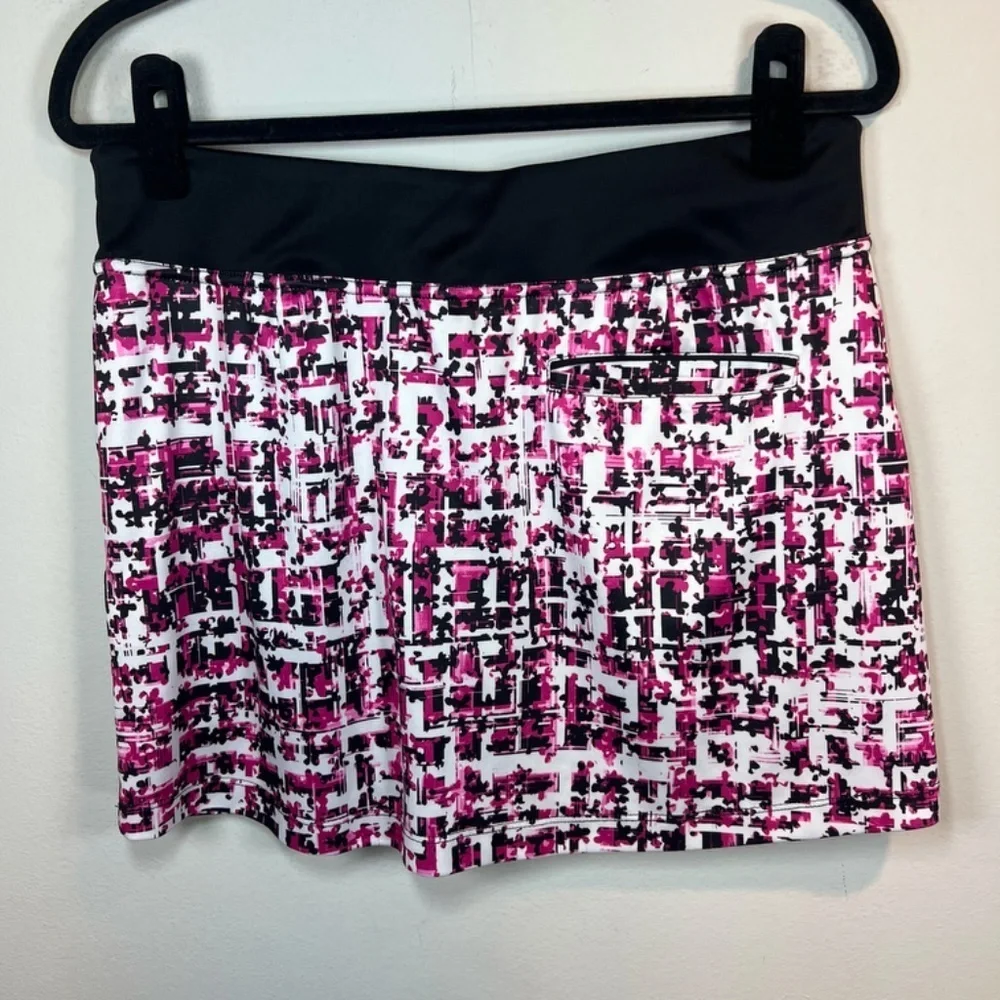 PGA Tour Golf Skort Skirt Black White Pink Geometric Pull On Pockets Mini Medium